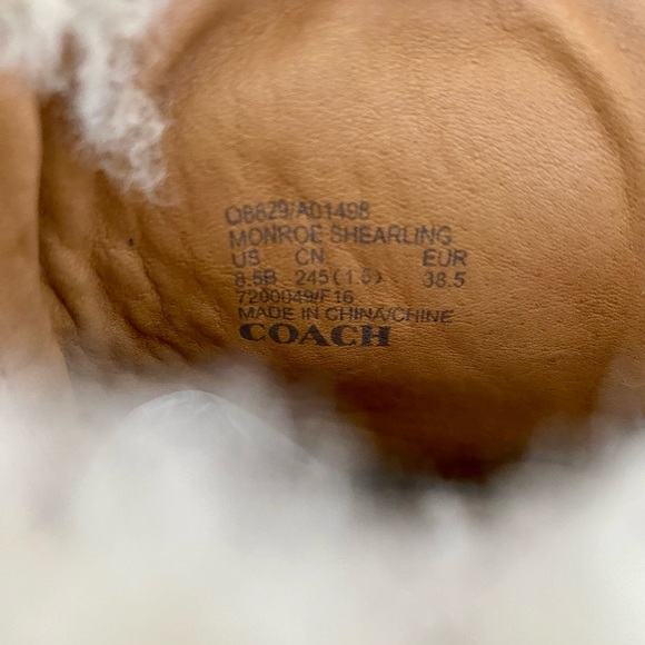 Coach Monroe Shearling Lace Up Wedge Booties, Saddle/Natural - Picture 9 of 10